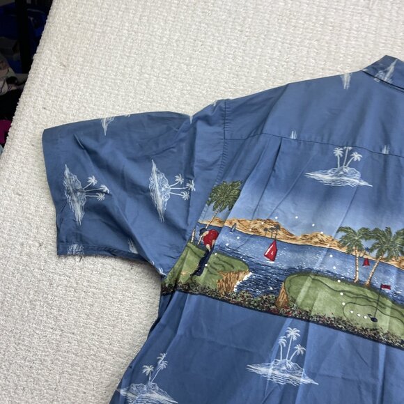 VTG Y2K Retreat Mens Golf Hawaiian AOP Shirt Size 2XL Short Sleeve Button Up - Picture 13 of 16